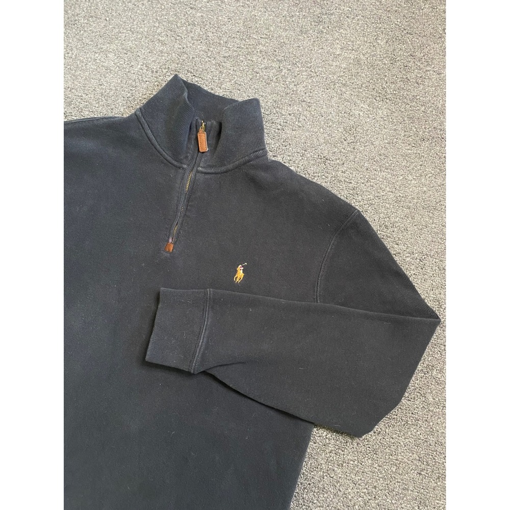 Polo Ralph Lauren 1/4 Zip Pullover Gray Mens Medium Ribbed Cotton Flesh Pony